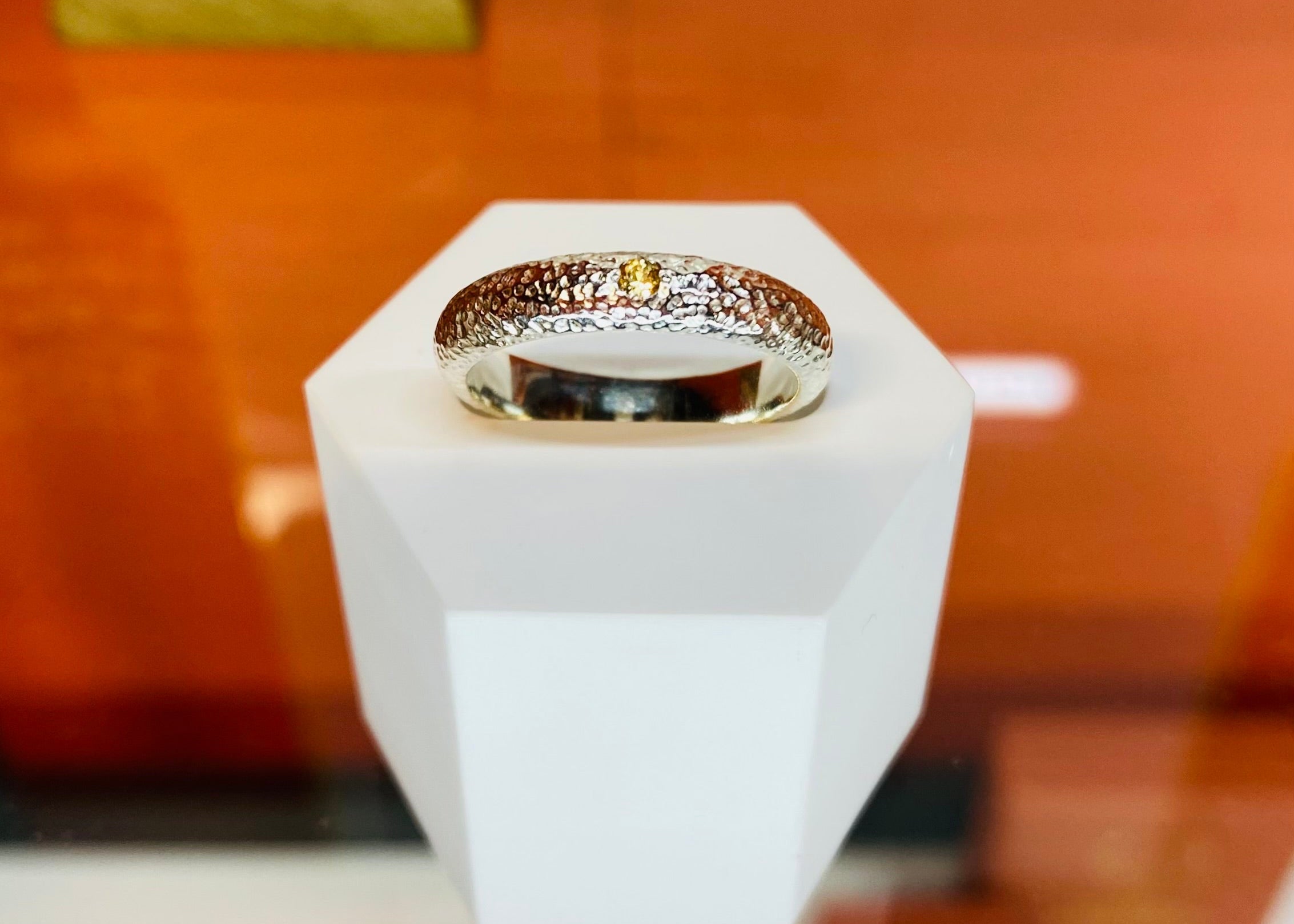 D-shaped ring with birthstone