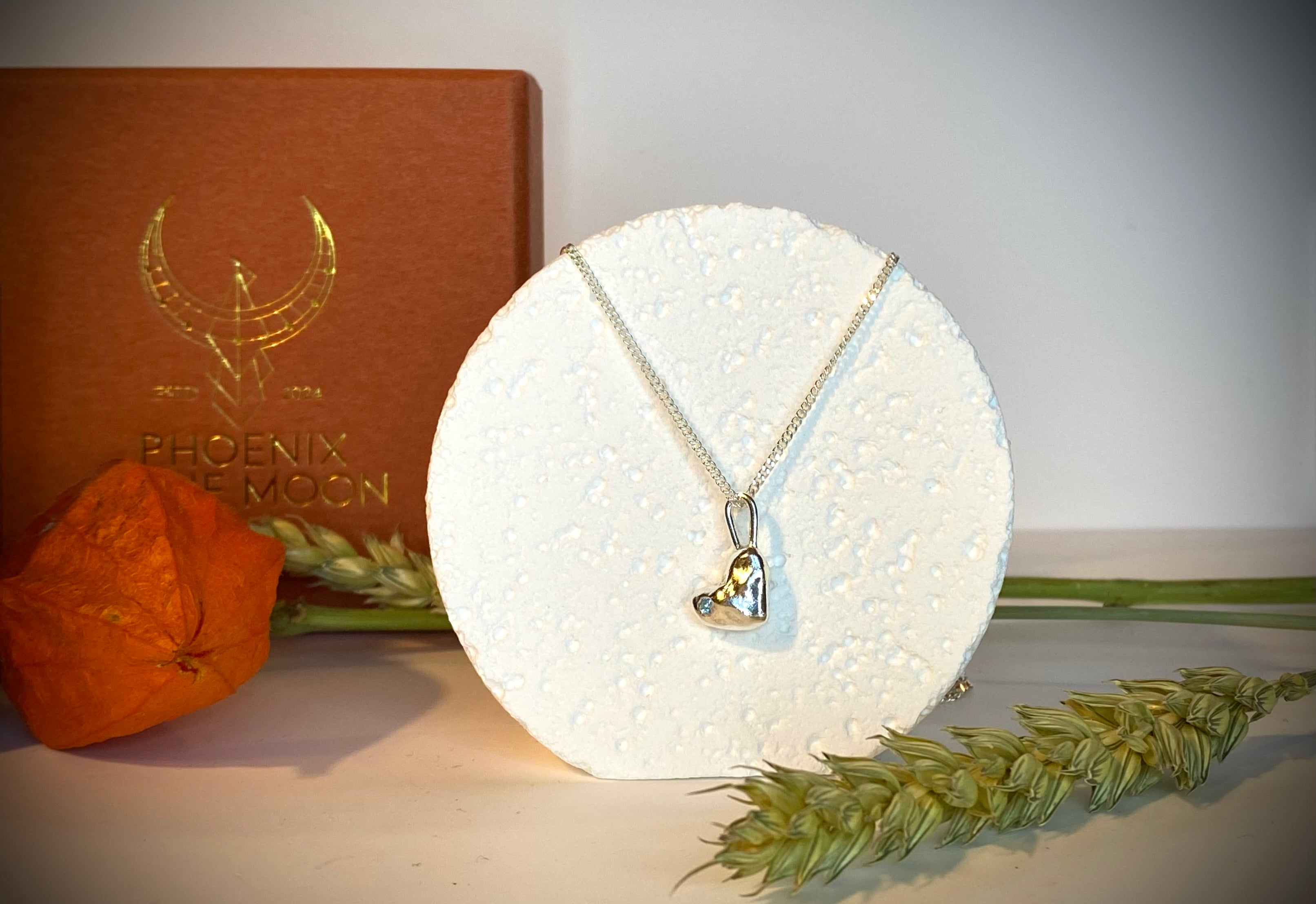 Molten heart charm necklace with birthstone