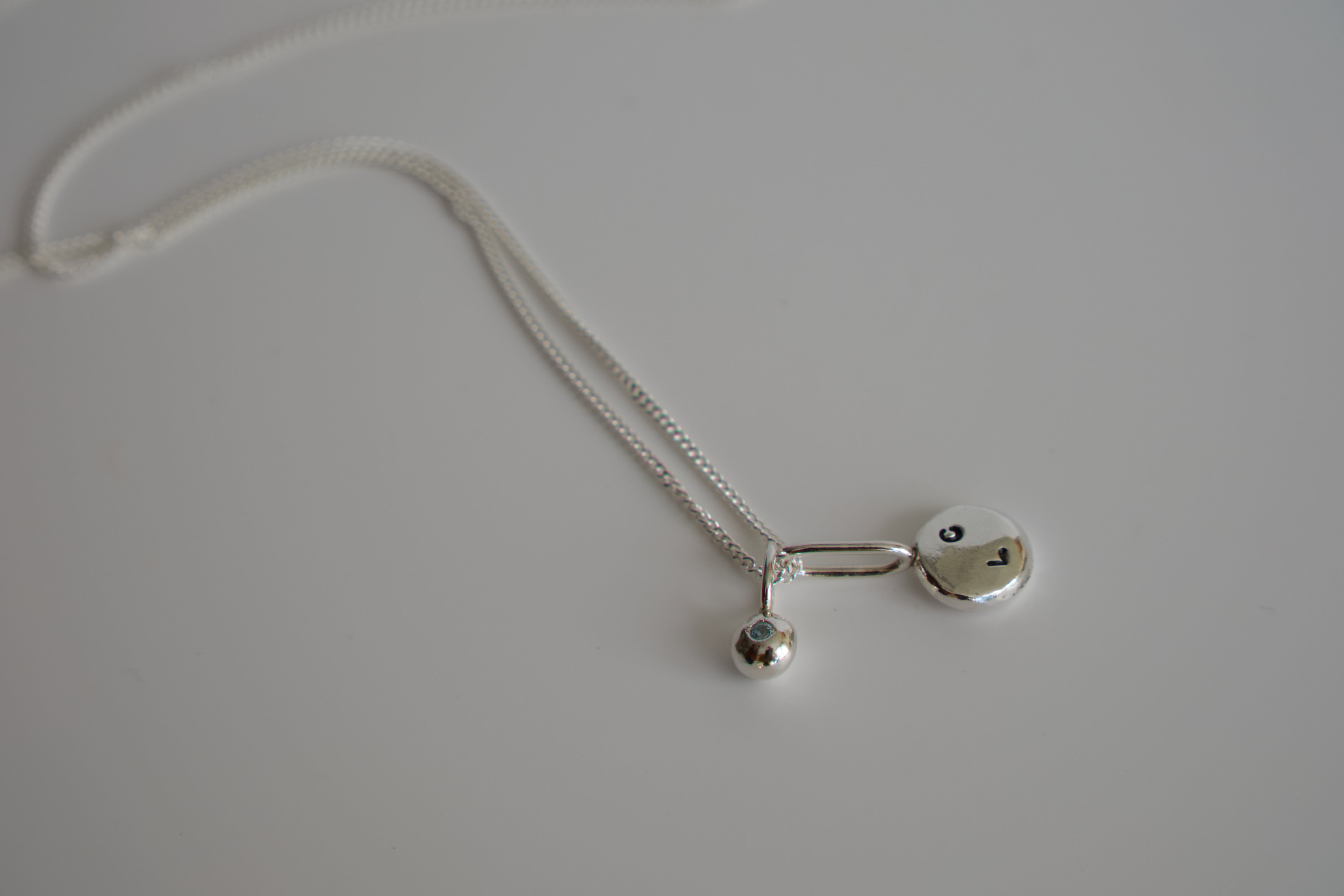 Coriandoli charm necklace with hand stamped initials/ date/ zodiac sign