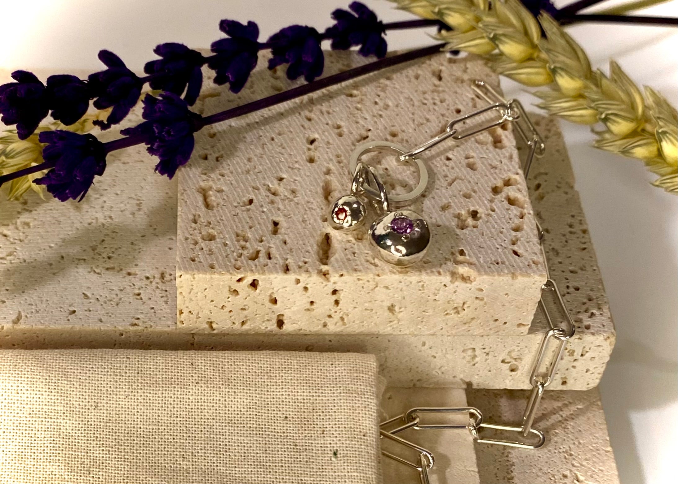 T-bar bracelet with organic Pepita charms