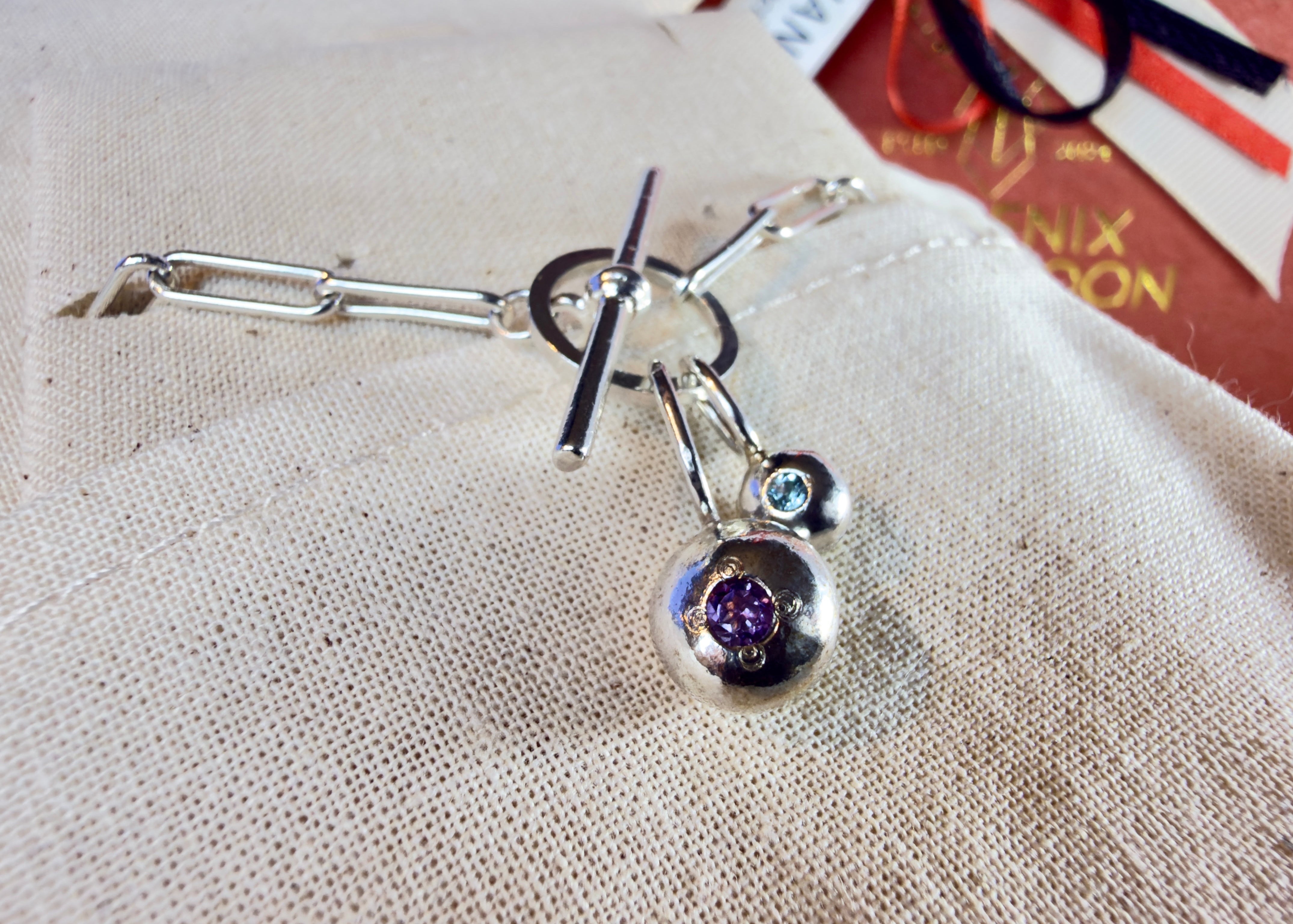 T-bar bracelet with organic Pepita charms