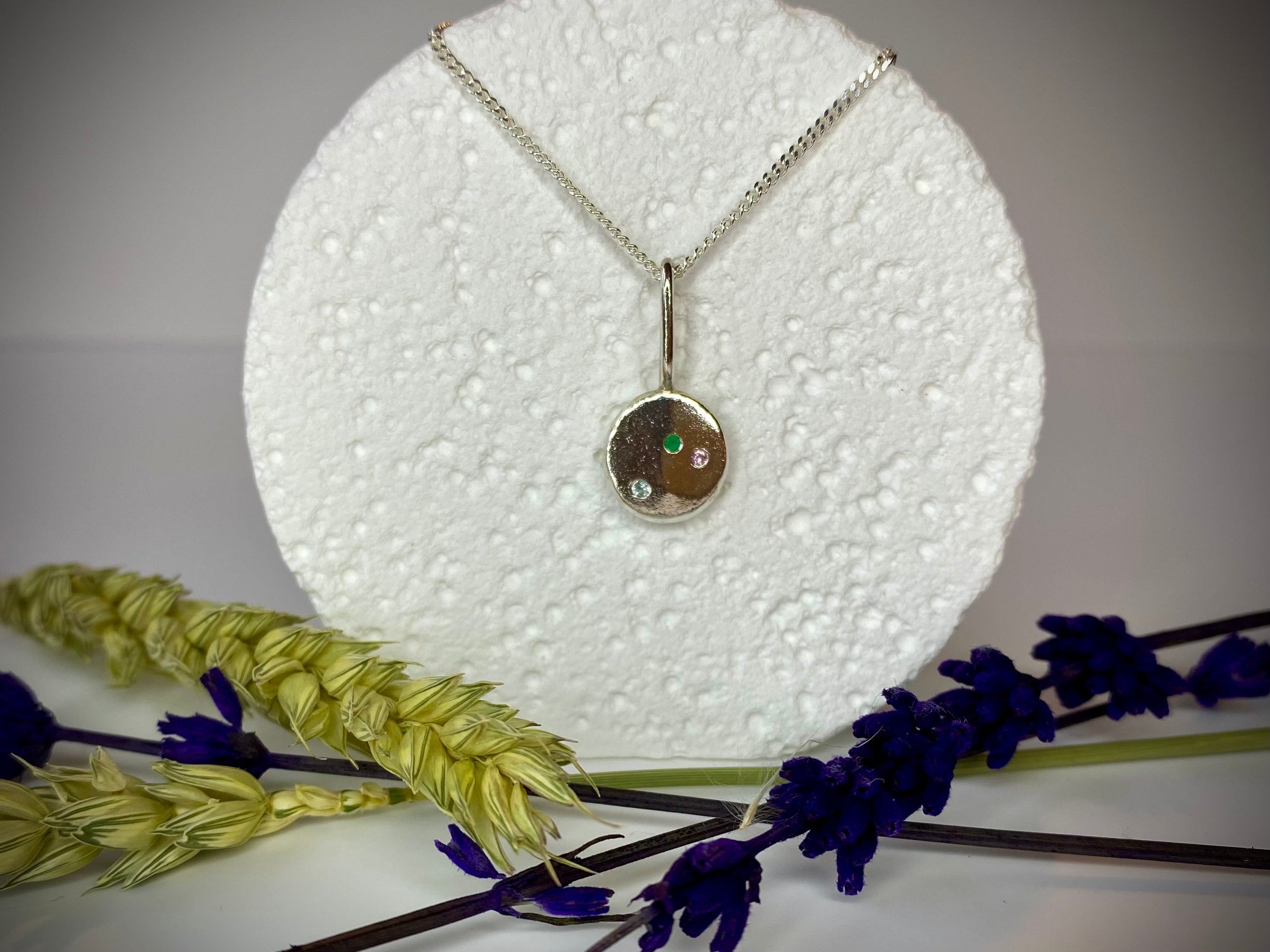 Coriandoli charm necklace with hand stamped initials/ date/ zodiac sign