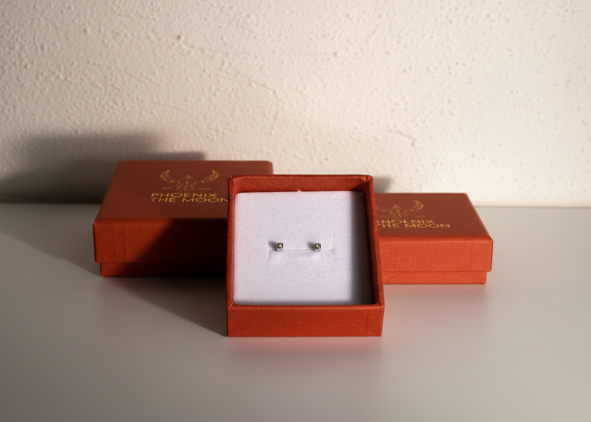 Minima square studs with birthstones
