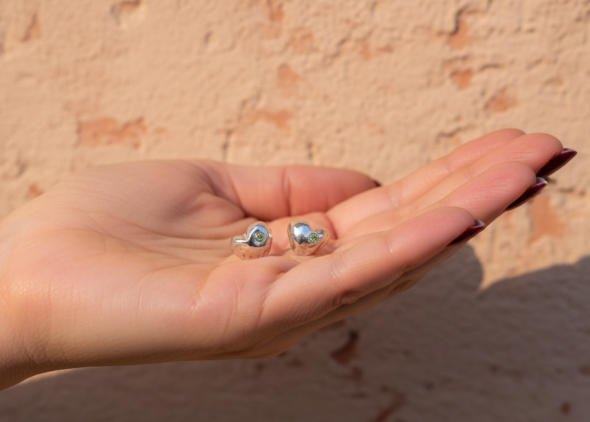 Molten heart studs with birthstone