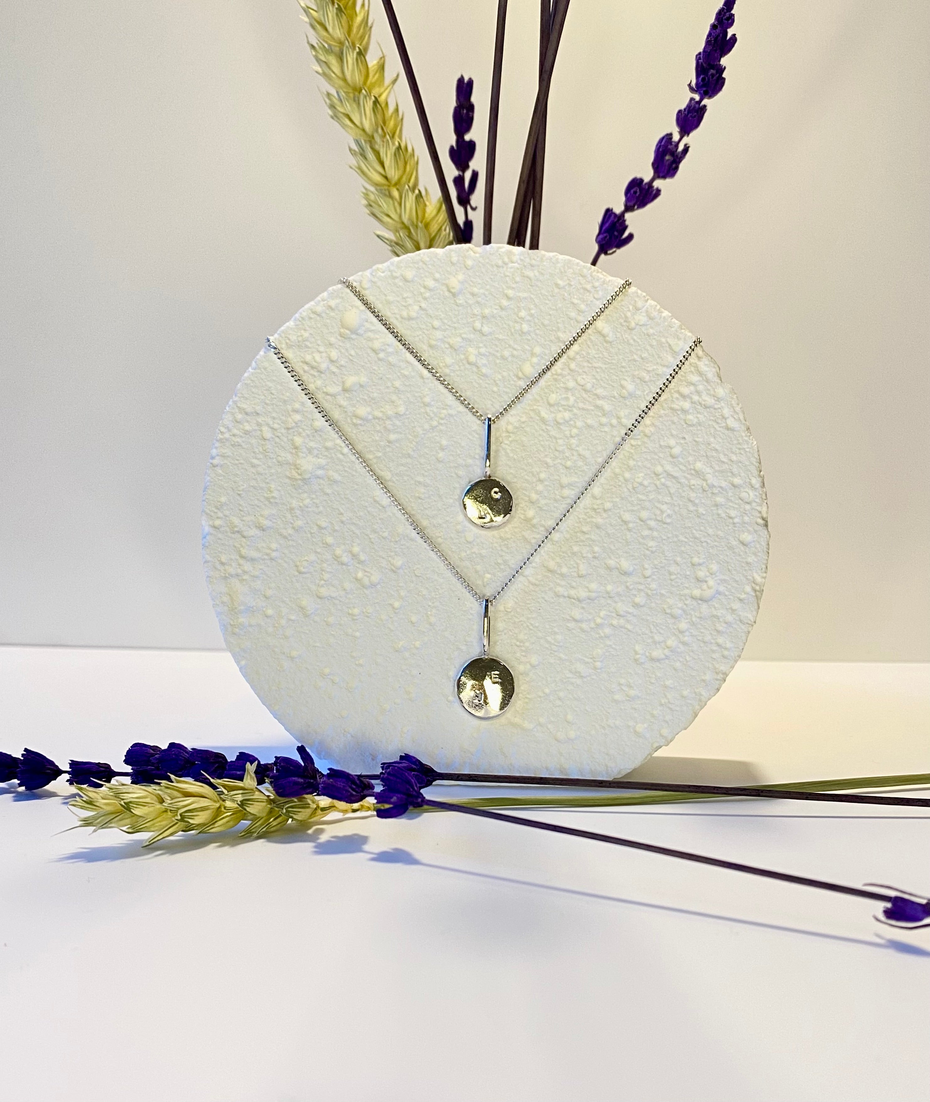 Coriandoli charm necklace with hand stamped initials/ date/ zodiac sign