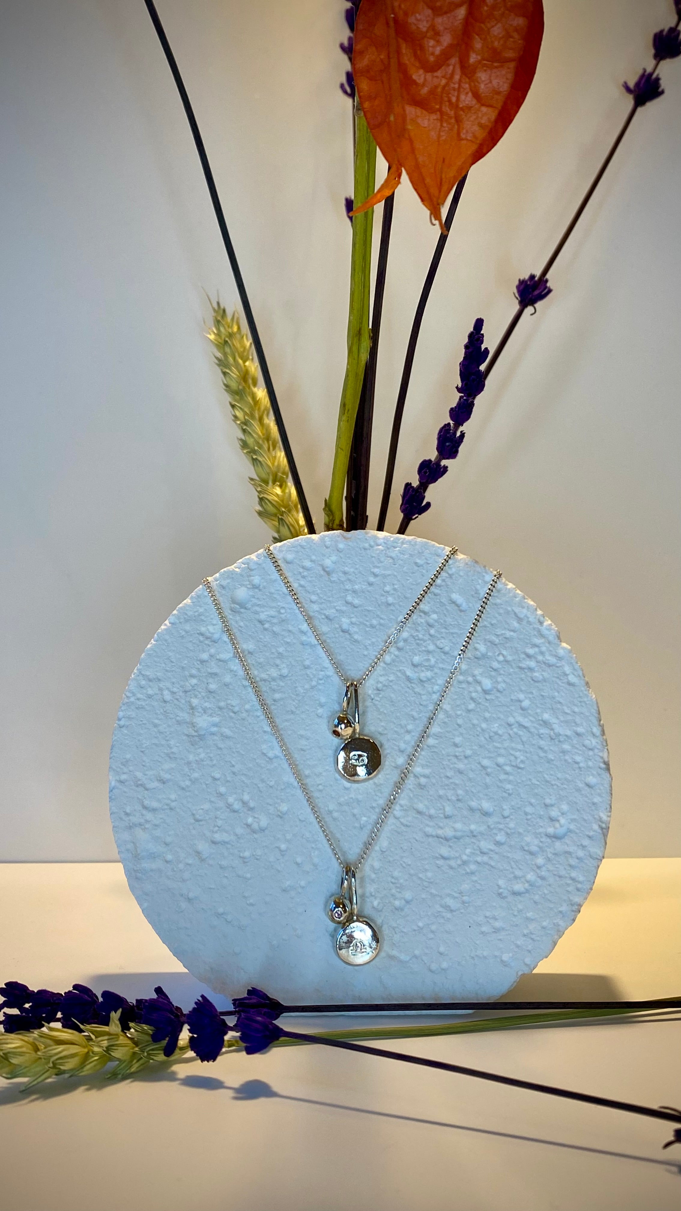 Coriandoli Charm with hand stamped Initial/Date/Zodiac sign & Petite Organic Pepita Charm with Birthstone