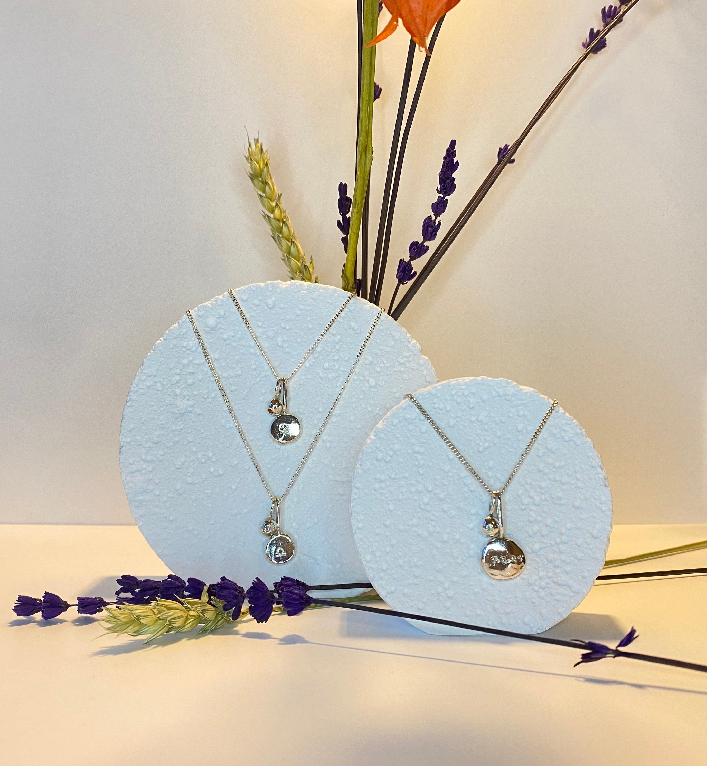 Coriandoli charm necklace with hand stamped initials/ date/ zodiac sign