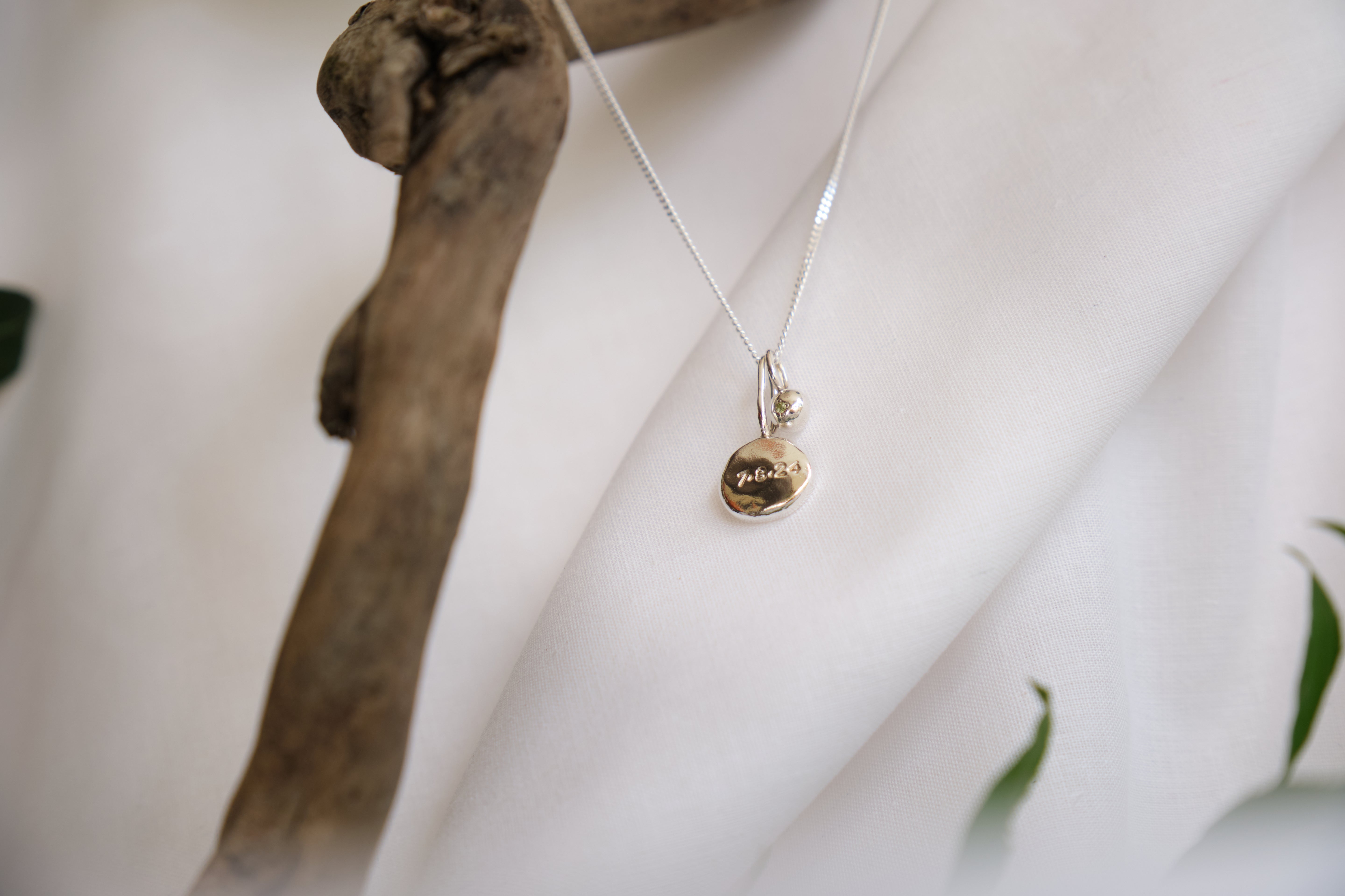 Coriandoli Charm with hand stamped Initial/Date/Zodiac sign & Petite Organic Pepita Charm with Birthstone