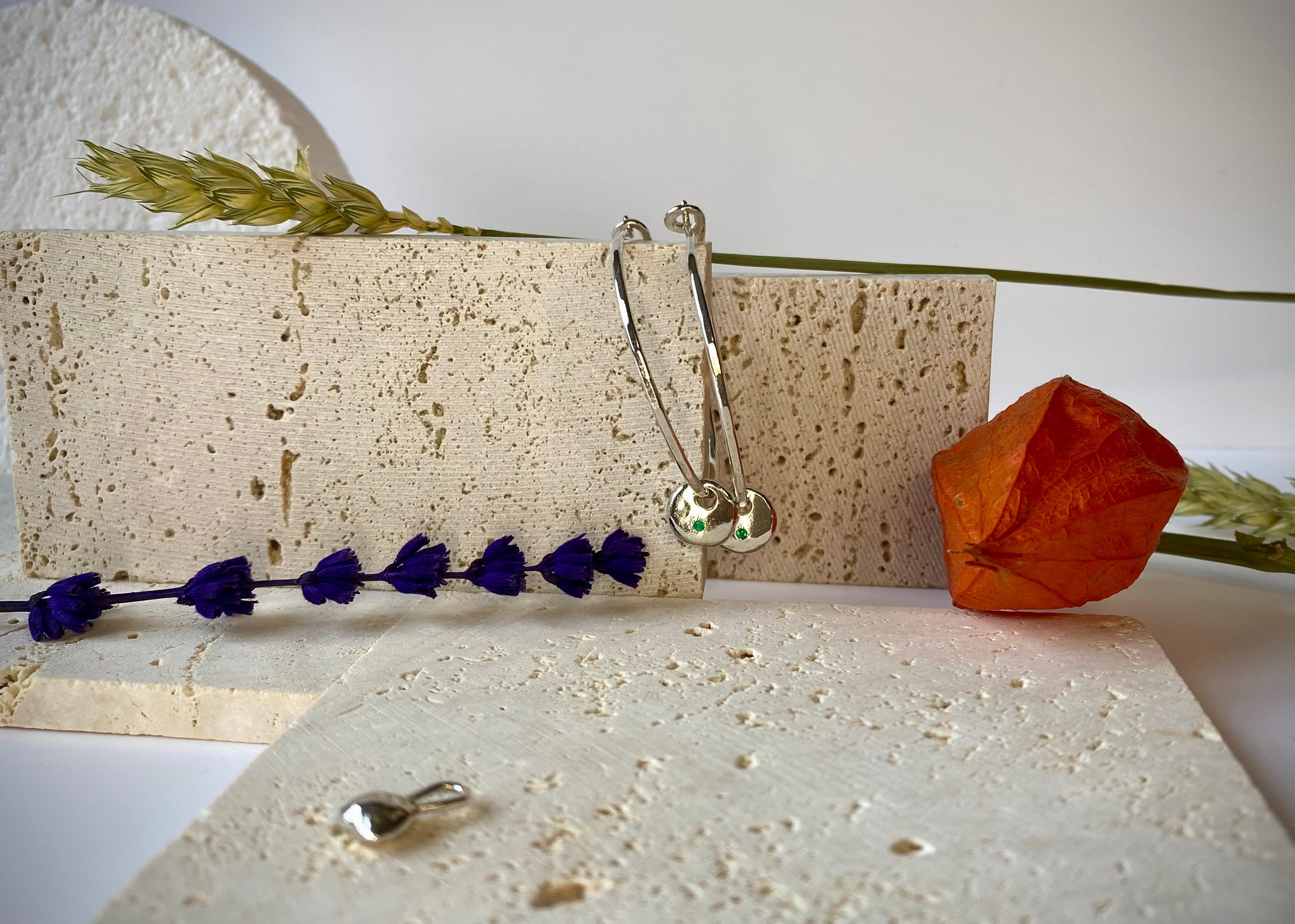 Infinity hoops with Coriandoli charm and birthstone