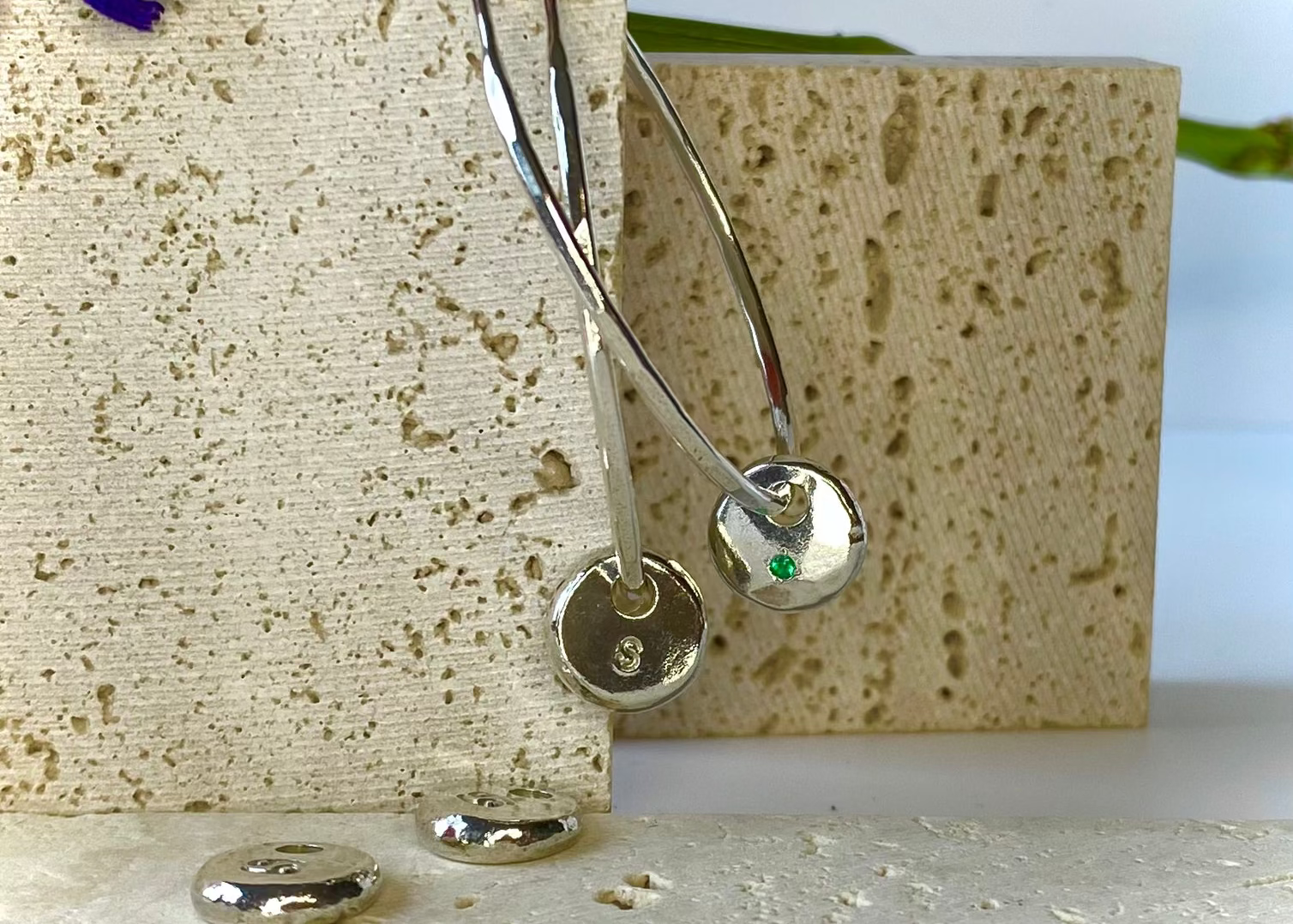 Infinity hoops with Coriandoli charm and birthstone