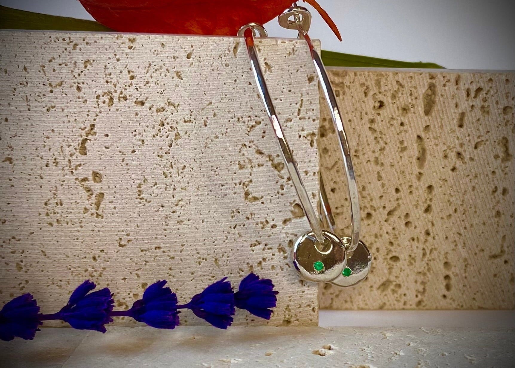 Infinity hoops with Coriandoli charm and birthstone