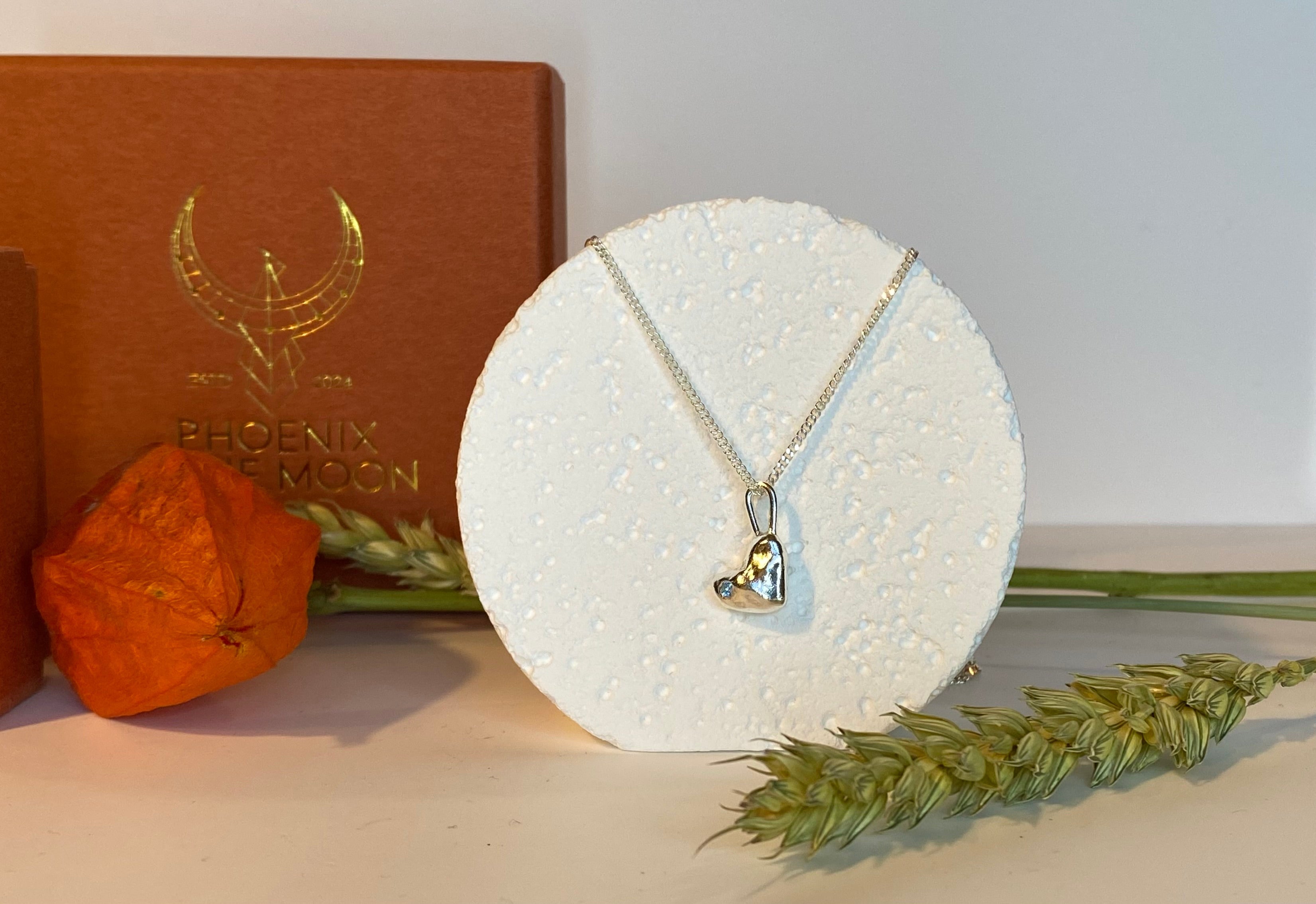 Molten heart charm necklace with birthstone