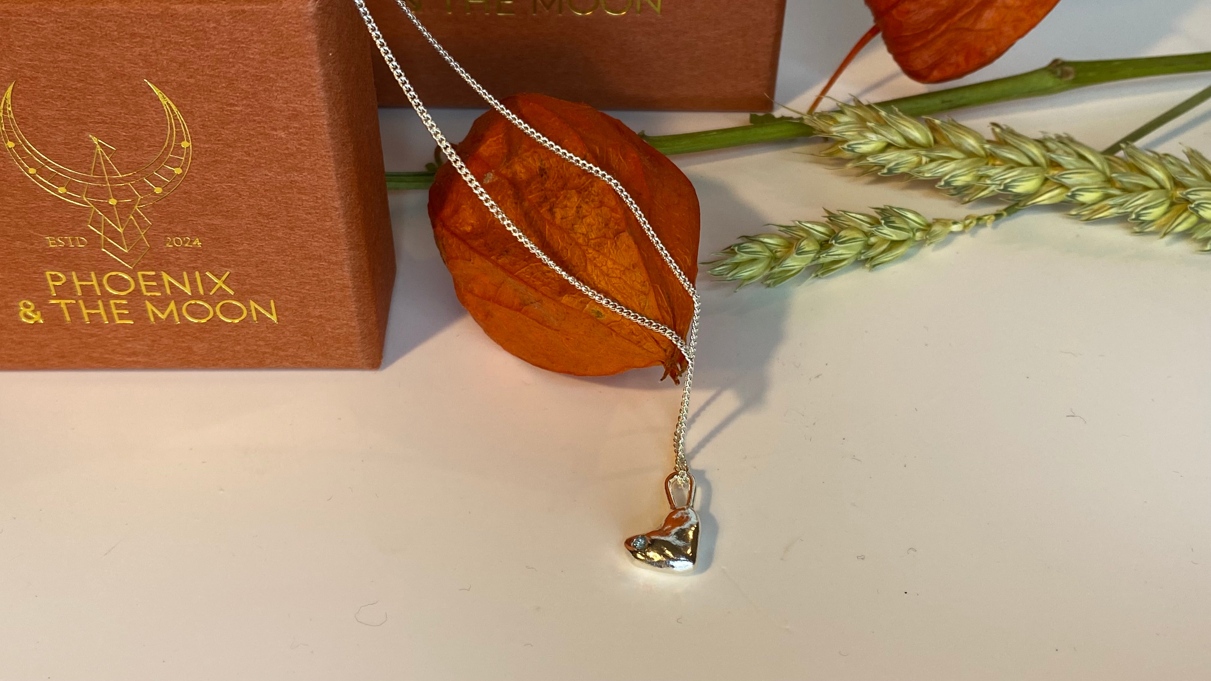 Molten heart charm necklace with birthstone