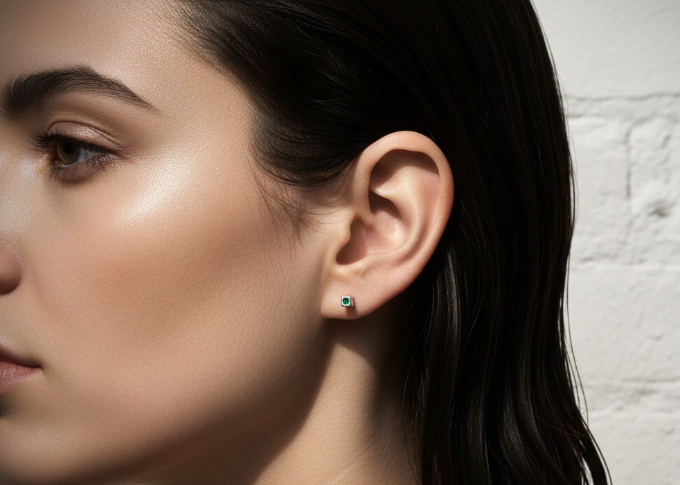 Minima square studs with birthstones