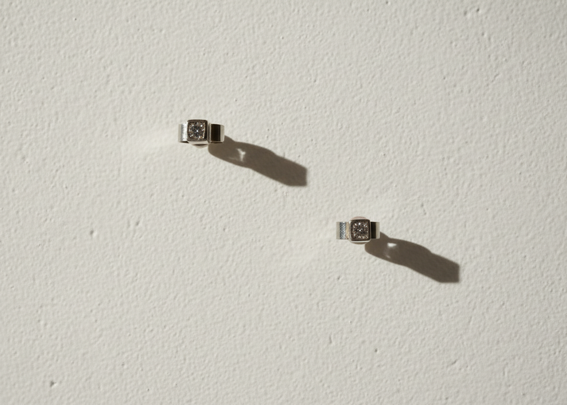 Minima square studs with birthstones