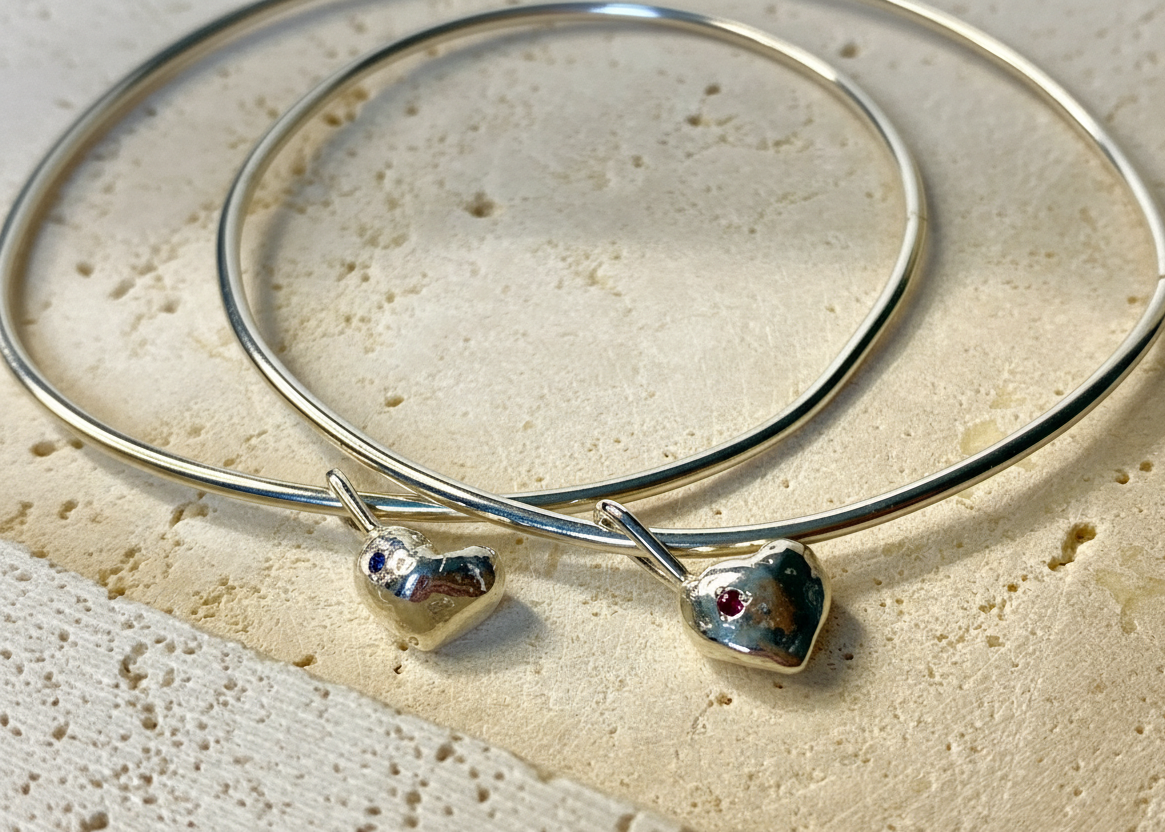 Molten Heart organic Bangle with Birthstone
