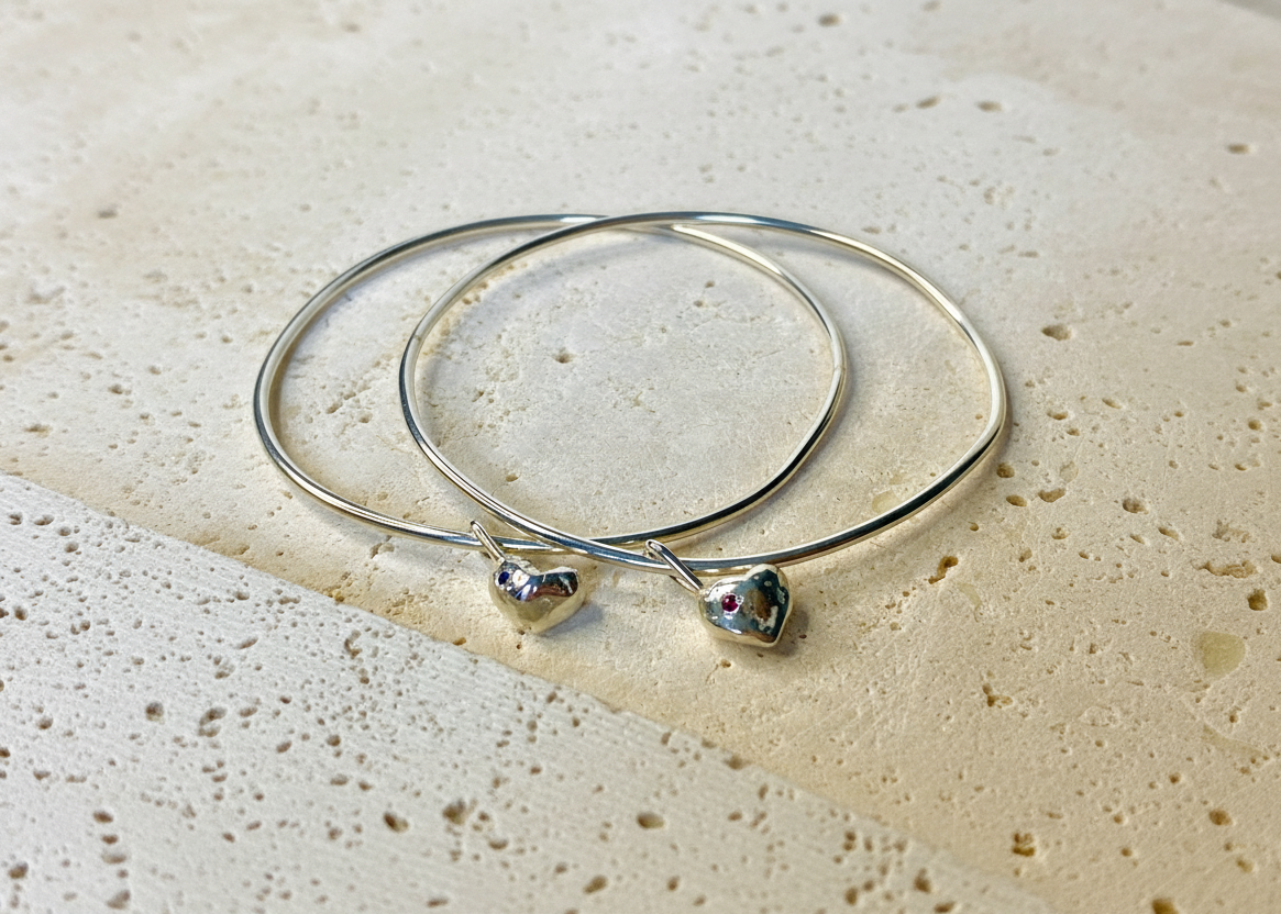 Molten Heart organic Bangle with Birthstone