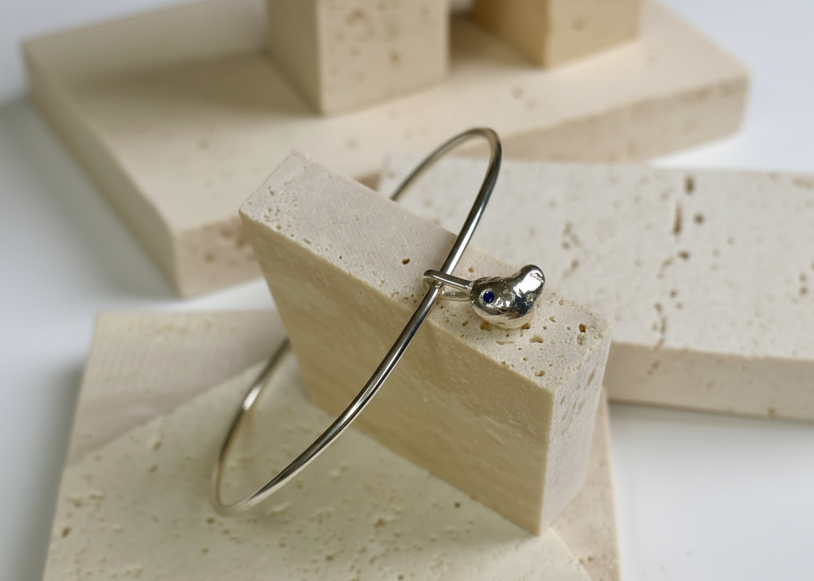 Molten Heart organic Bangle with Birthstone
