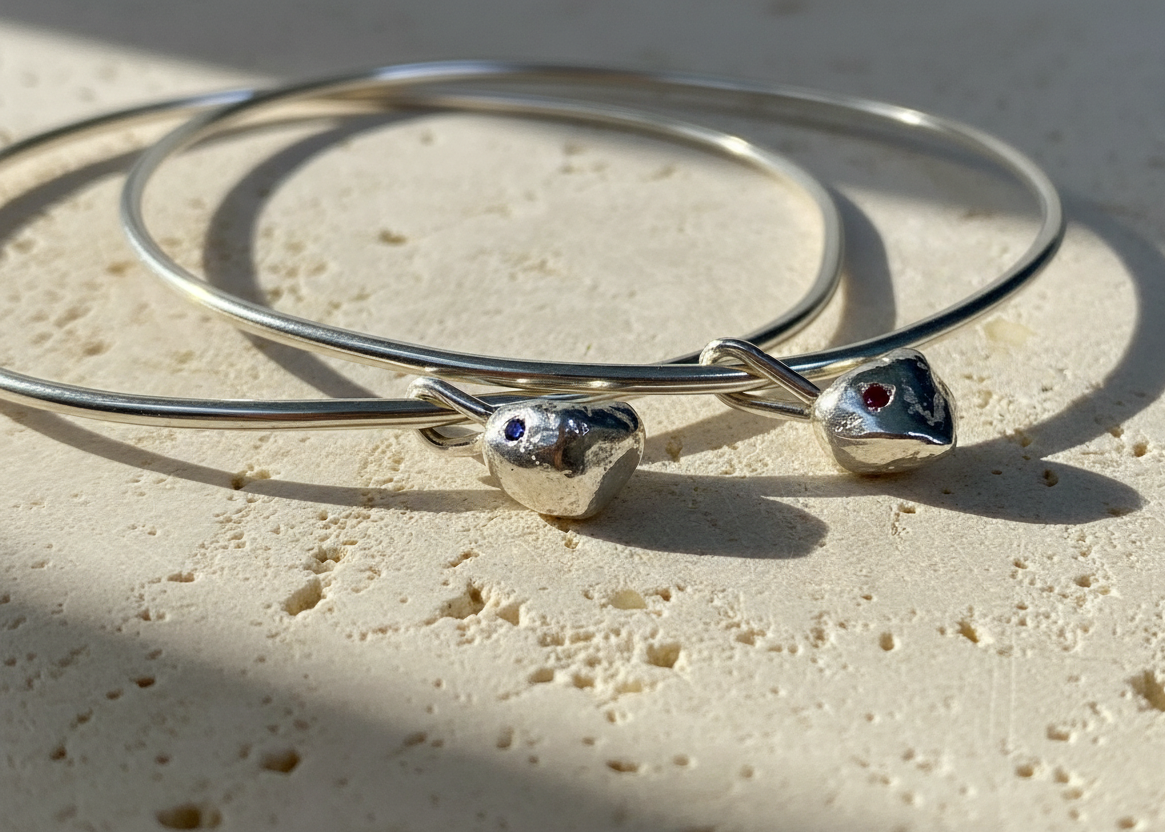 Molten Heart organic Bangle with Birthstone