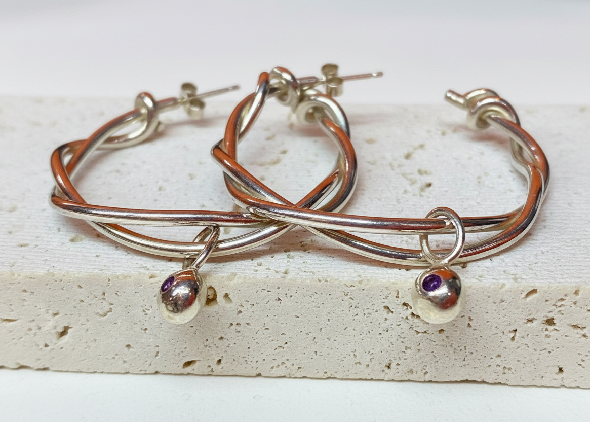 Our roots hoops with birthstone pepita