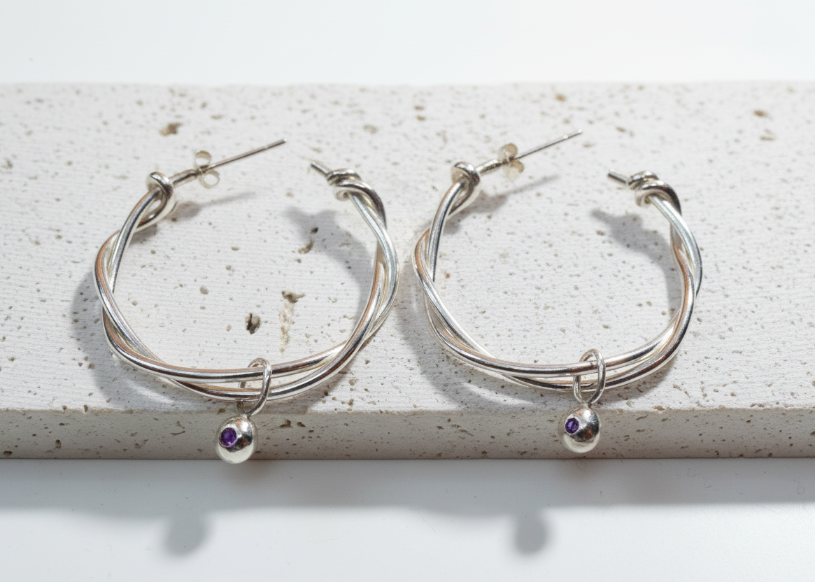 Our roots hoops with birthstone pepita